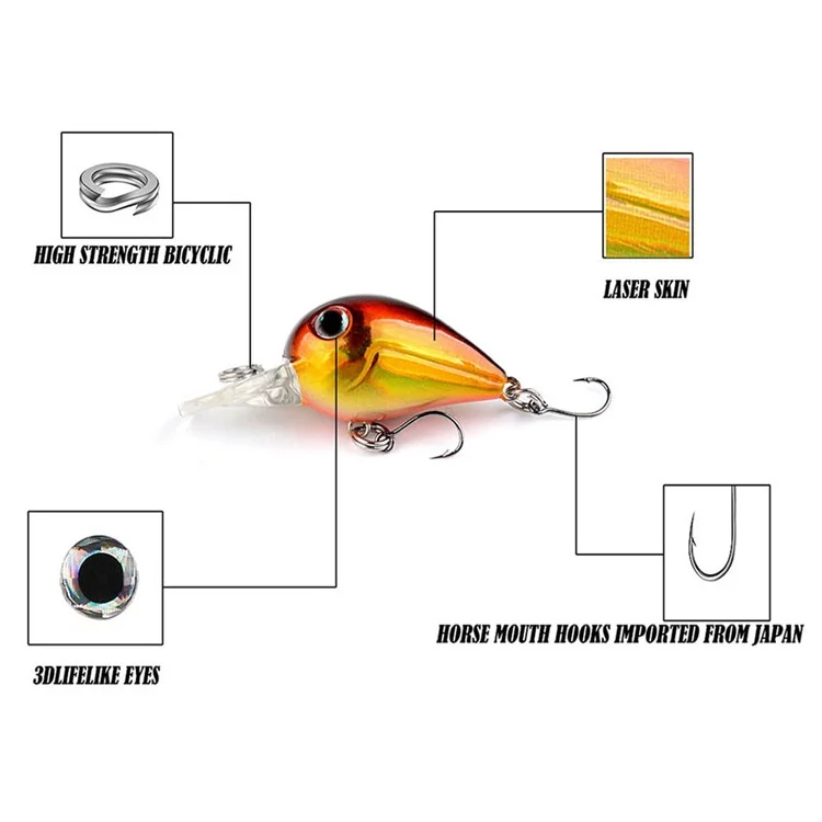 G38F Mini Crankbait 4,5 cm 2,5 g schwimmender Köder aus Laser-Kunststoff mit Haken - Stil 1