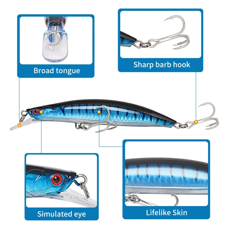 XY-614 Dual Hooks Life-like Fishing Lure Tackle Bait Hard ABS Sinking Minnow Crankbait - Stripes Blue