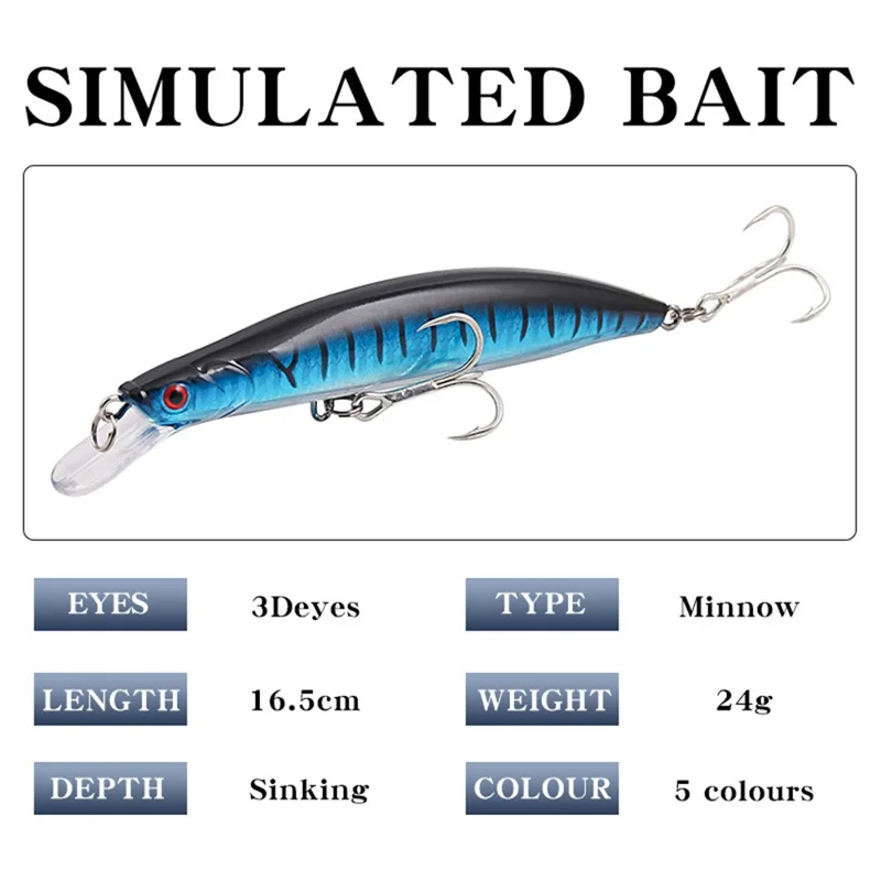 XY-614 Dual Hooks Life-like Fishing Lure Tackle Bait Hard ABS Sinking Minnow Crankbait - Stripes Blue