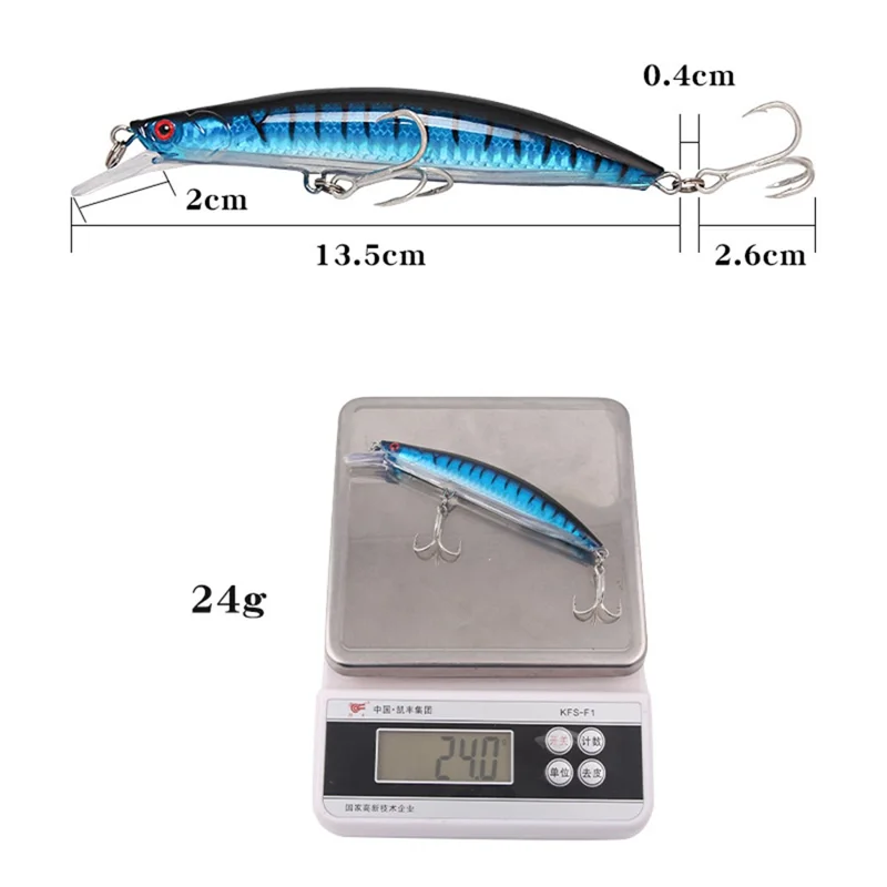 XY-614 Dual Hooks Life-like Fishing Lure Tackle Bait Hard ABS Sinking Minnow Crankbait - Stripes Blue