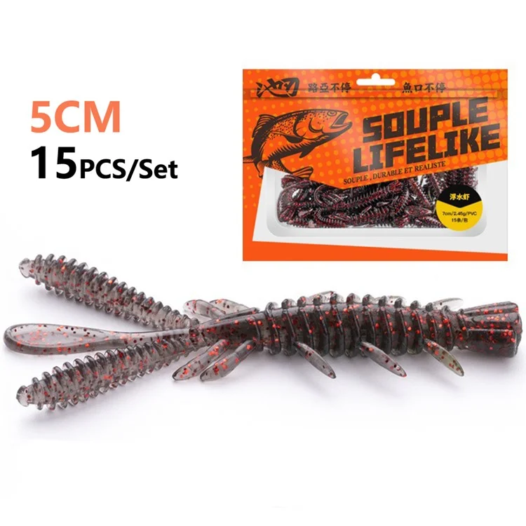 CHIREN 15 Stück / Set 5 cm schwimmende Garnelen-Angelköder, weiche Angelköder, künstliche Schwimmköder - Dunkelrot