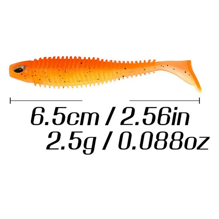 5 Sets 6.5cm 2.5g Soft Worm T-Tail Texas Rig Fishing Lures with Storage Box - Grey+Gold