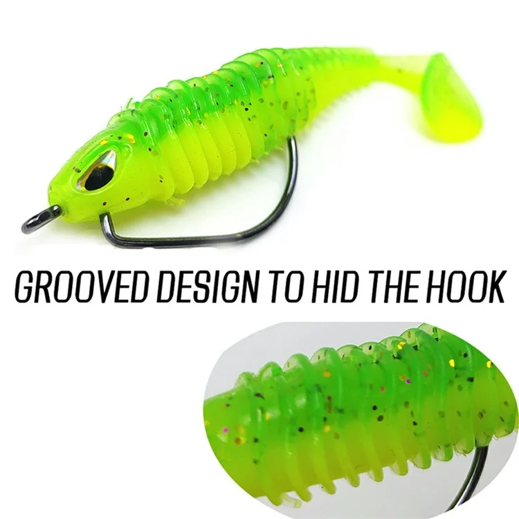 5 Sets 7.5cm 4.8g Soft Worm T-Tail Texas Rig Fishing Lures with Storage Box - Grey+Gold