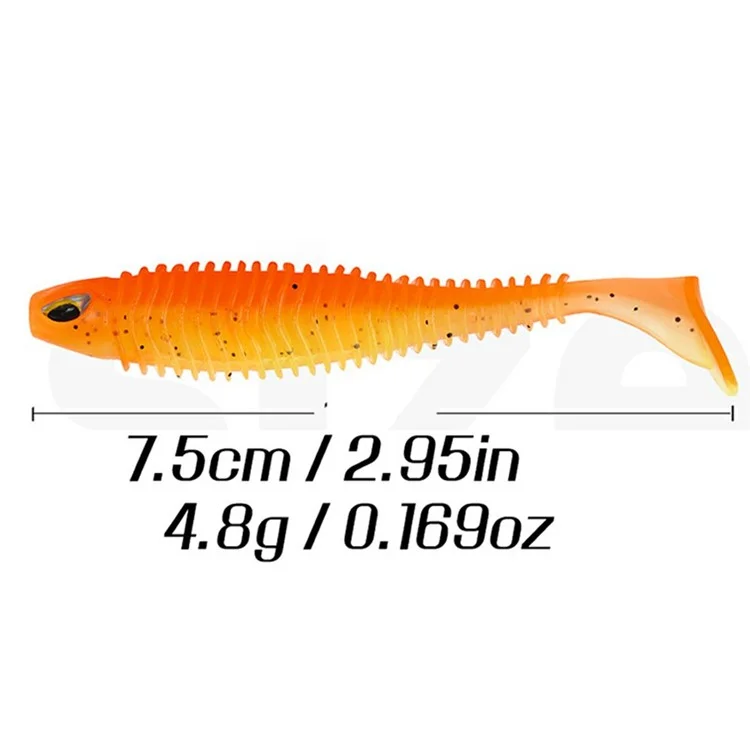 5 Sets 7.5cm 4.8g Soft Worm T-Tail Texas Rig Fishing Lures with Storage Box - Grey+Gold