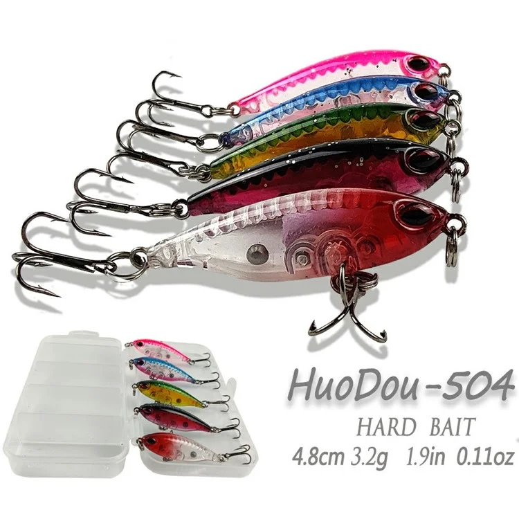 EASYBASS 504 5 cebos de pesca de agua dulce y de mar, flotantes, tipo minnow, de cebo duro con sonaja