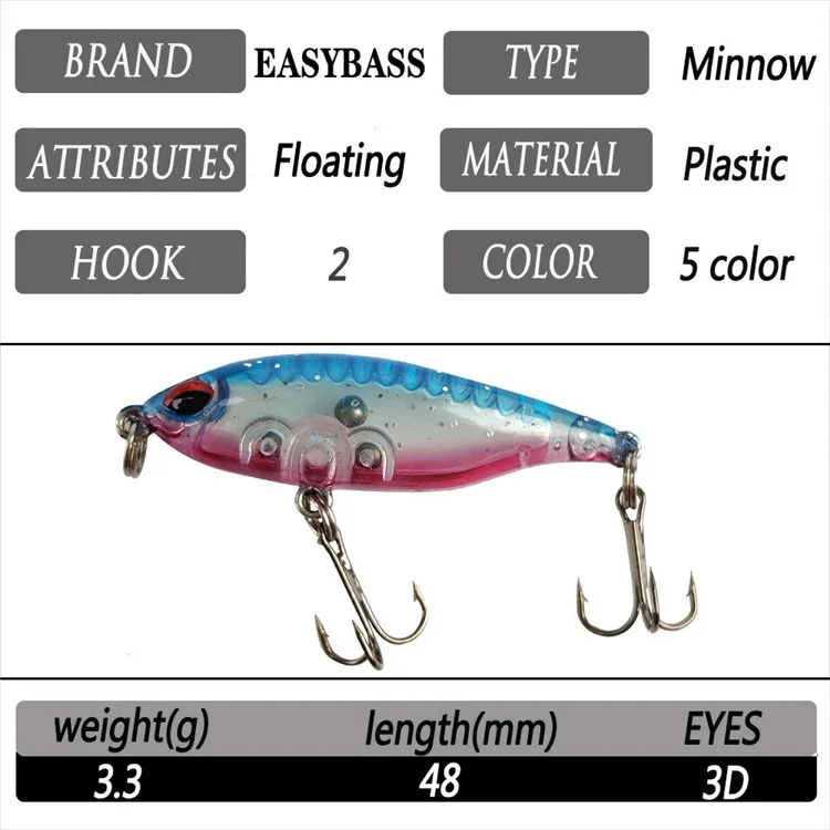 EASYBASS 504 5 cebos de pesca de agua dulce y de mar, flotantes, tipo minnow, de cebo duro con sonaja