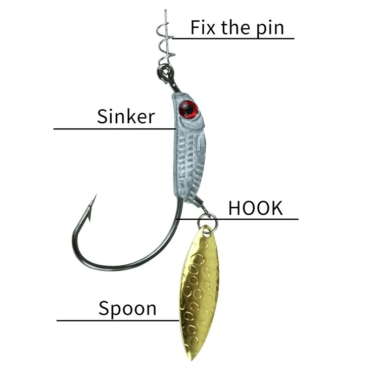 5 Angelköder 9,4 g Bass-Forellen-Weichköder T-Tail-Wurm mit 1 Bleigewicht Pailletten-Spinner-Haken - Schwarz + Gold