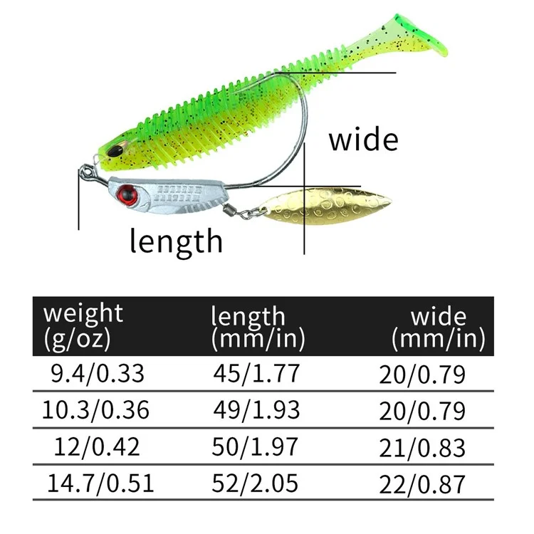 5 Angelköder 9,4 g Bass-Forellen-Weichköder T-Tail-Wurm mit 1 Bleigewicht Pailletten-Spinner-Haken - Schwarz + Gold