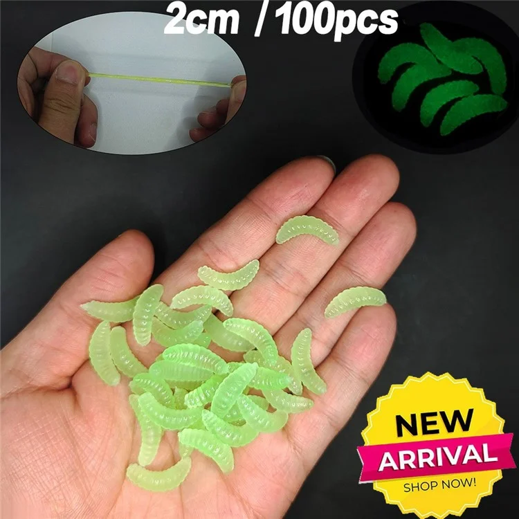 100Pcs Fishing Lures Bread Worms Soft Bait Set Luminous Artificial Maggots With 10 Hooks Storage Box