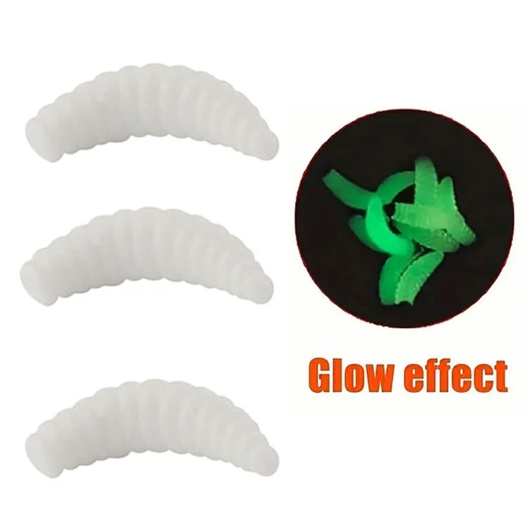 100Pcs Fishing Lures Bread Worms Soft Bait Set Luminous Artificial Maggots With 10 Hooks Storage Box