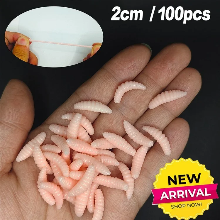 100Pcs Fishing Lures Bread Worms Soft Bait Set Luminous Artificial Maggots With 10 Hooks Storage Box