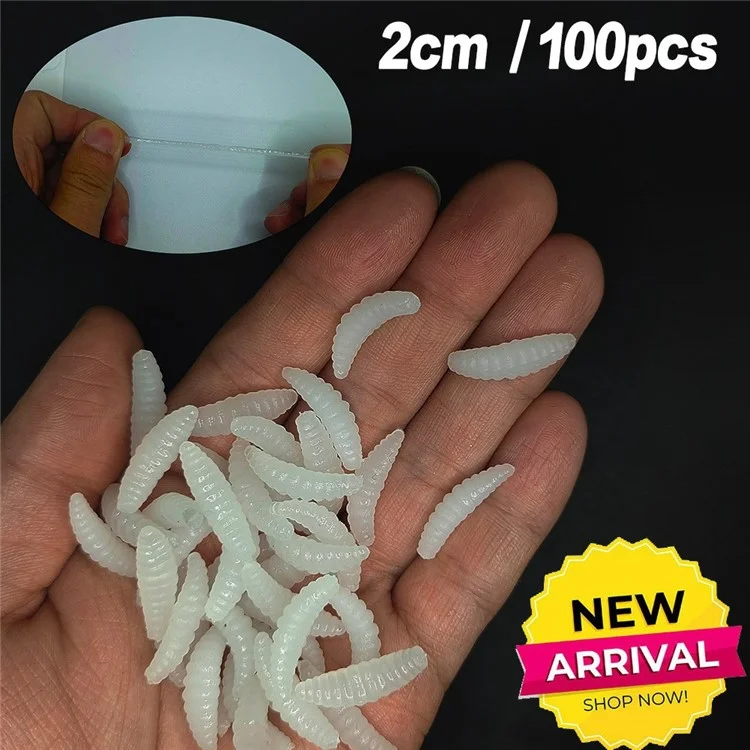100Pcs Fishing Lures Bread Worms Soft Bait Set Luminous Artificial Maggots With 10 Hooks Storage Box