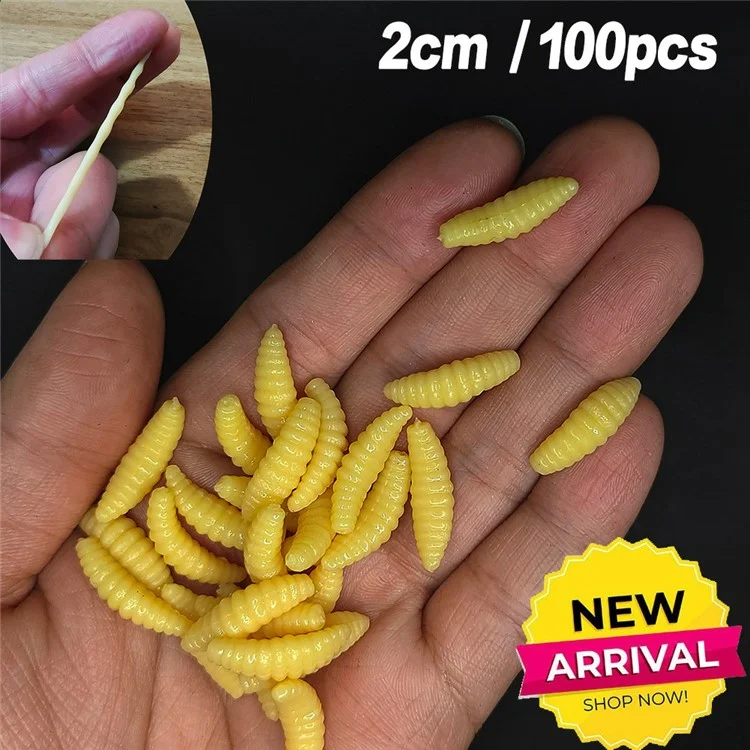 100Pcs Fishing Lures Bread Worms Soft Bait Set Luminous Artificial Maggots With 10 Hooks Storage Box