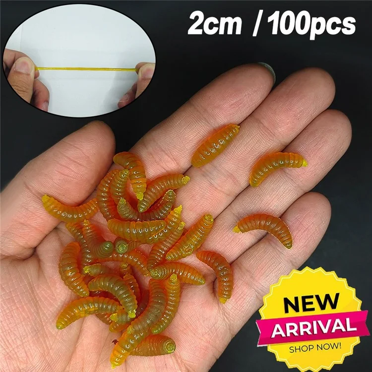 100Pcs Fishing Lures Bread Worms Soft Bait Set Luminous Artificial Maggots With 10 Hooks Storage Box