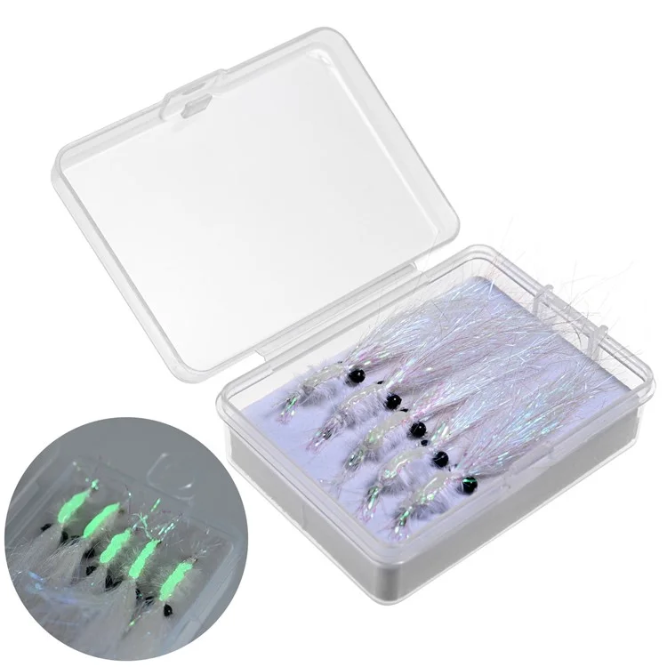 LEO 28230 5PCS Luminous Fly Tying Baits Trolling Lures Glow in Dark Ice Silk Shrimp Shape Fishing Lures - Comprimento do Gancho: 21,7 mm
