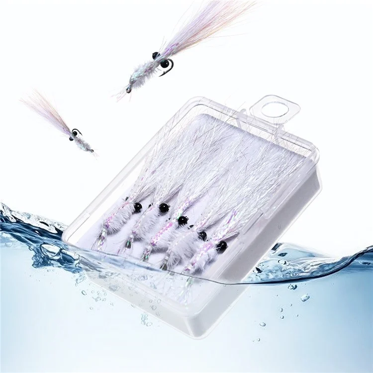 LEO 28230 5PCS Luminous Fly Tying Baits Trolling Lures Glow in Dark Ice Silk Shrimp Shape Fishing Lures - Comprimento do Gancho: 21,7 mm