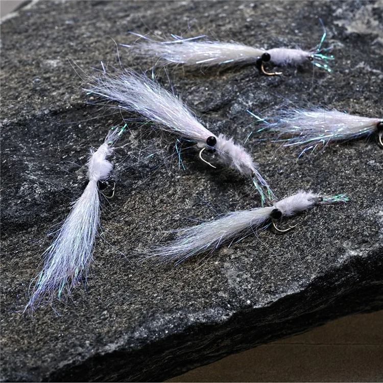 LEO 28230 5PCS Luminous Fly Tying Baits Trolling Lures Glow in Dark Ice Silk Shrimp Shape Fishing Lures - Comprimento do Gancho: 21,7 mm
