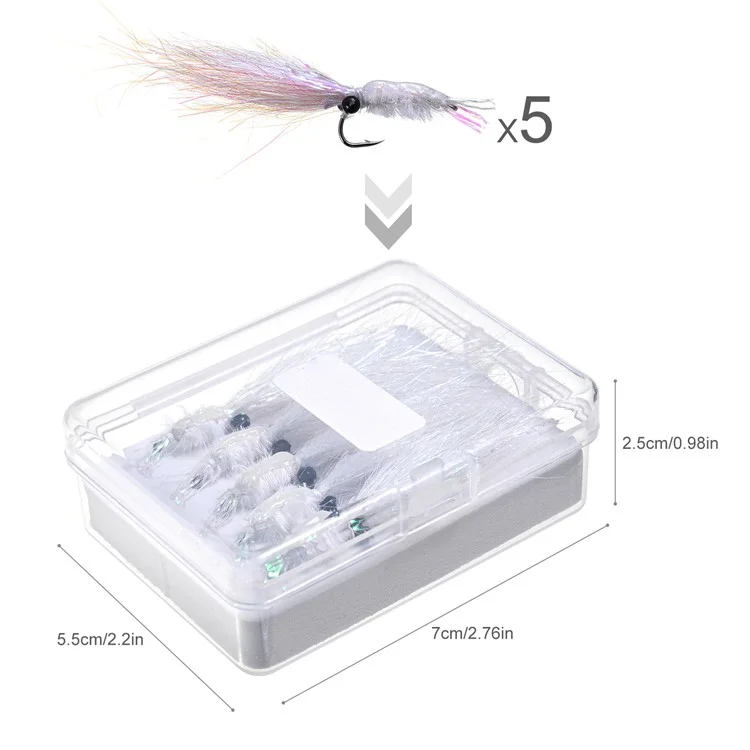 LEO 28230 5PCS Luminous Fly Tying Baits Trolling Lures Glow in Dark Ice Silk Shrimp Shape Fishing Lures - Comprimento do Gancho: 21,7 mm