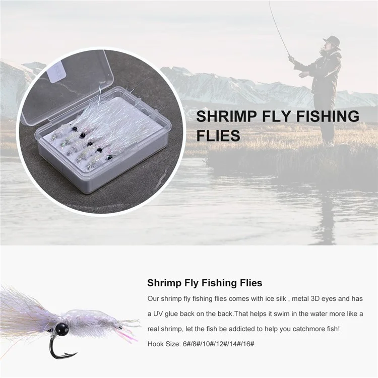 LEO 28230 5PCS Luminous Fly Tying Baits Trolling Lures Glow in Dark Ice Silk Shrimp Shape Fishing Lures - Comprimento do Gancho: 21,7 mm