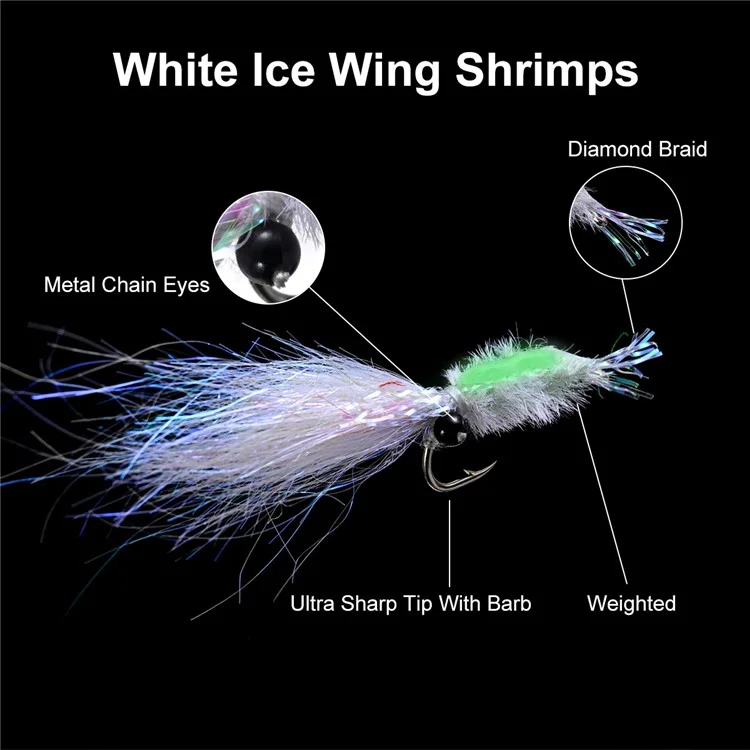 LEO 28230 5PCS Luminous Fly Tying Baits Trolling Lures Glow in Dark Ice Silk Shrimp Shape Fishing Lures - Comprimento do Gancho: 21,7 mm