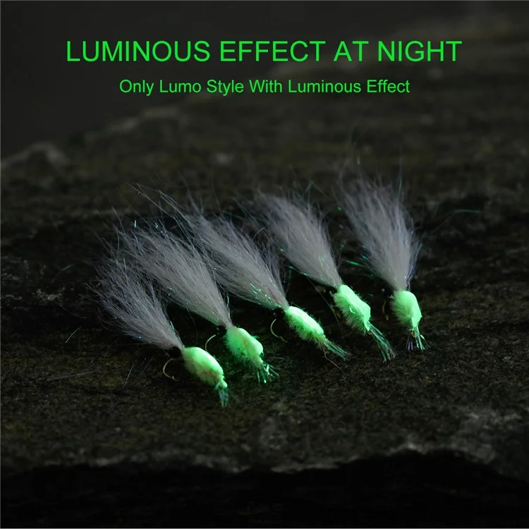 LEO 28230 5PCS Luminous Fly Tying Baits Trolling Lures Glow in Dark Ice Silk Shrimp Shape Fishing Lures - Comprimento do Gancho: 21,7 mm