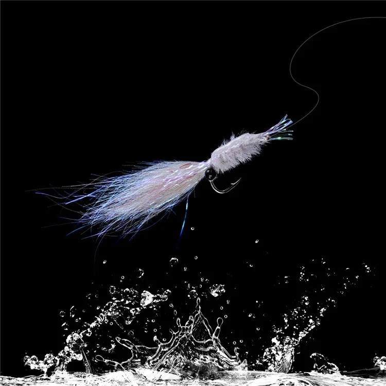 LEO 28230 5PCS Luminous Fly Tying Baits Trolling Lures Glow in Dark Ice Silk Shrimp Shape Fishing Lures - Comprimento do Gancho: 21,7 mm
