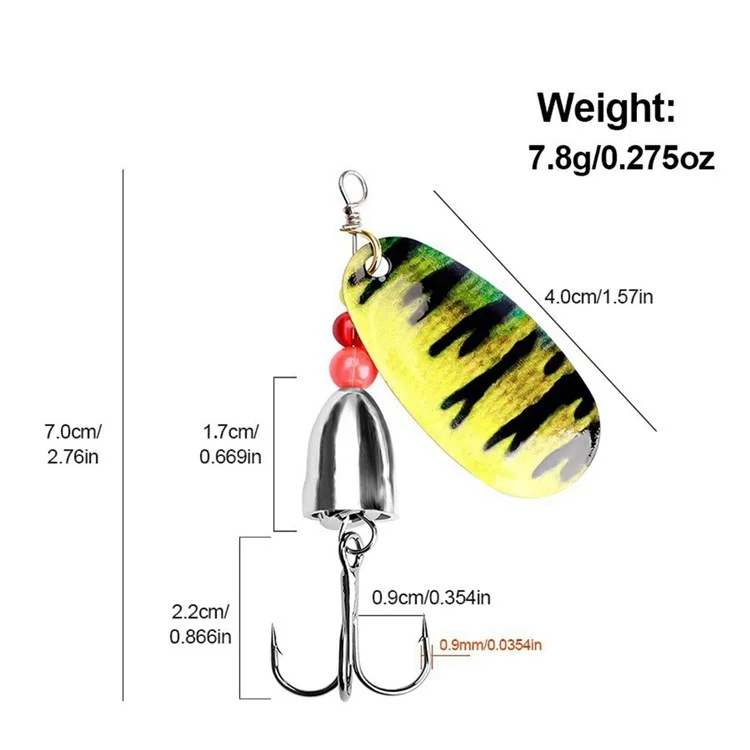 FTK-12H-ZDT Cucchiaino Rotante Esca Metallica Spinner con Amo Triplo per Pesca in Torrente - 9-5#
