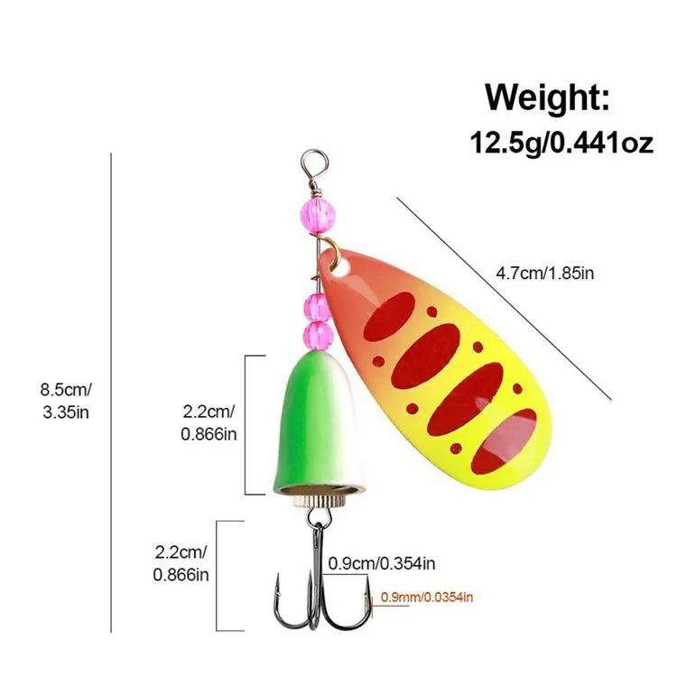 FTK-12H-ZDT Esca Rotante a Cucchiaino Metallo Spinner Esca con Amo Triplo per Pesca ai Corsi d'Acqua - 10-4#