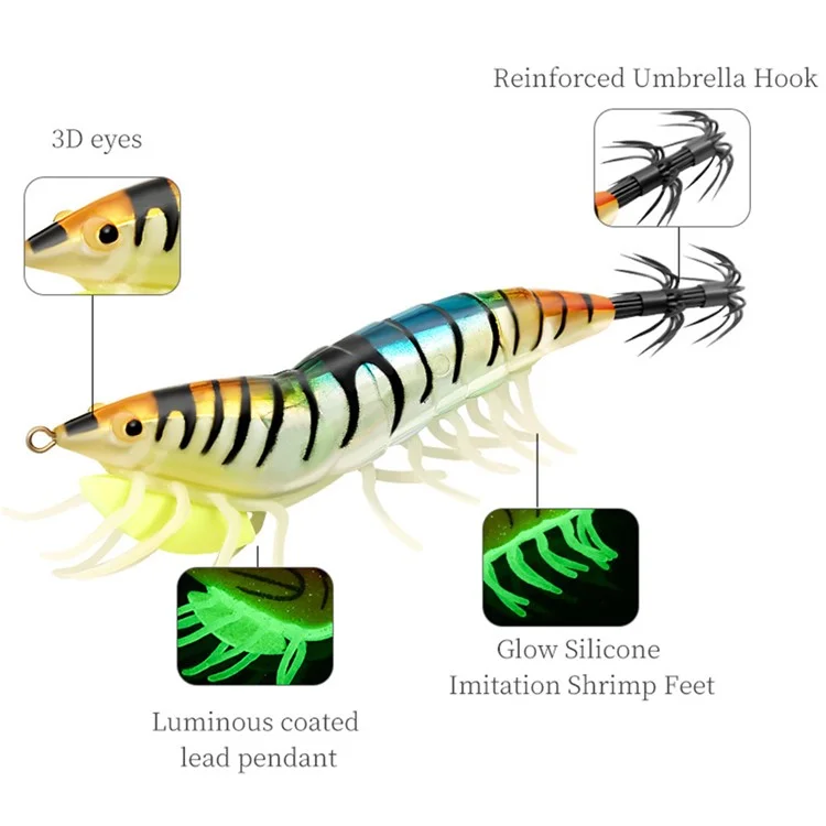 Esca da Pesca a Forma di Gambero Luminosa 11,5 cm 24 g - Esca Realistica Galleggiante Lenta per Pesca in Mare con Amo