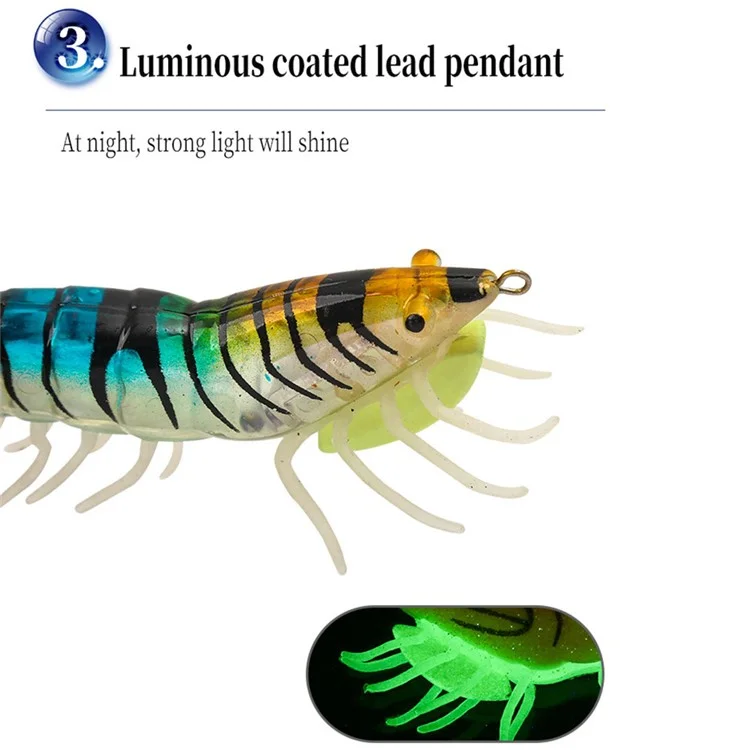 Esca da Pesca a Forma di Gambero Luminosa 11,5 cm 24 g - Esca Realistica Galleggiante Lenta per Pesca in Mare con Amo