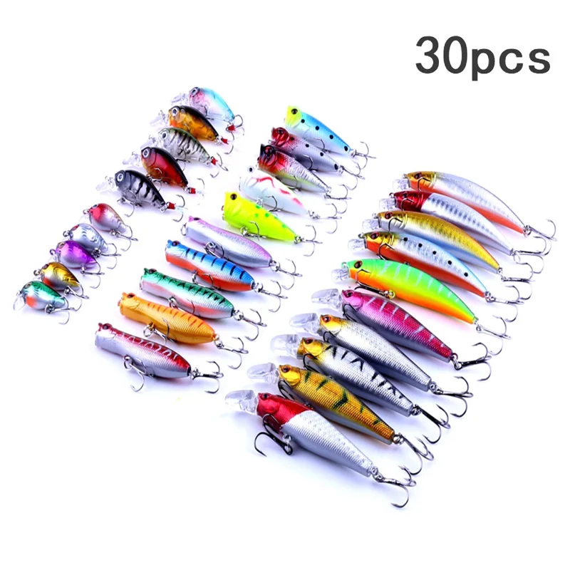 HENGJIA 30Pcs Fishing Lure Freshwater Saltwater Minnow Popper Crankbait Artificial Bait Kit