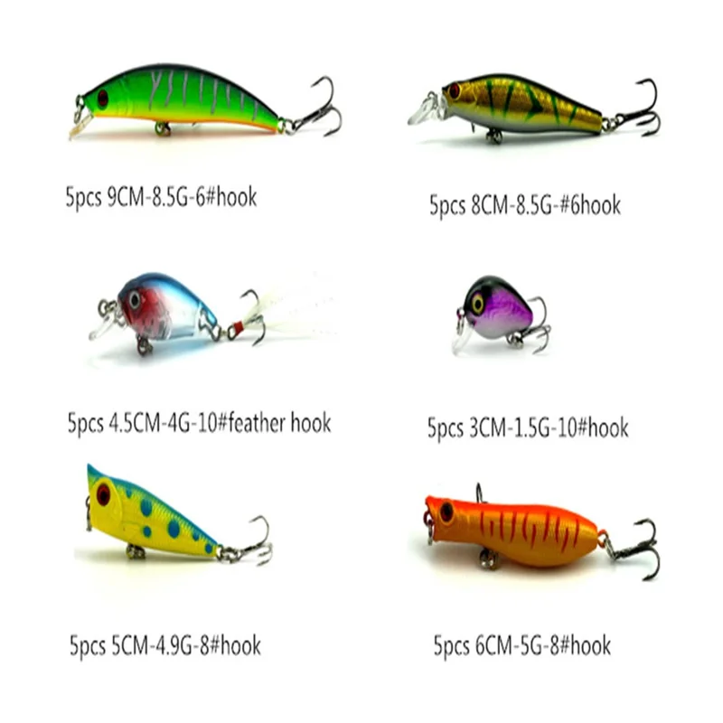 HENGJIA 30Pcs Fishing Lure Freshwater Saltwater Minnow Popper Crankbait Artificial Bait Kit