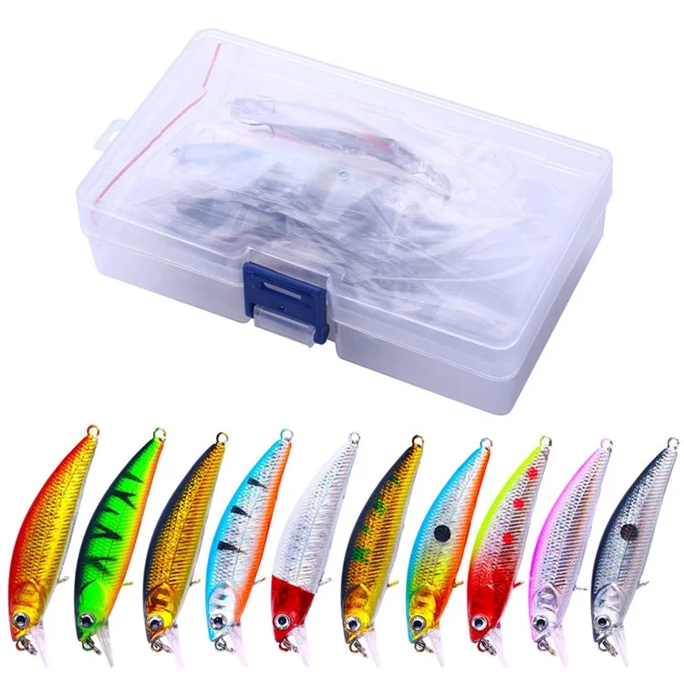 HENGJIA MI161 10 Pezzi Esche Minnow Galleggianti di Colori Misti, 6,9 cm, 5g, Set con Ami Misura 8