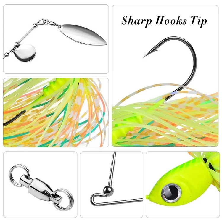 PROBEROS DW615 Leurre de pêche 14g Spinnerbait en alliage de plomb Jupe sans herbe Naturel