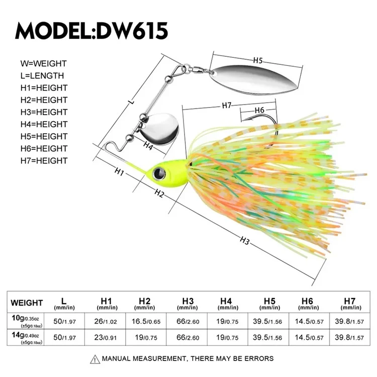PROBEROS DW615 Leurre de pêche 14g Spinnerbait en alliage de plomb Jupe sans herbe Naturel