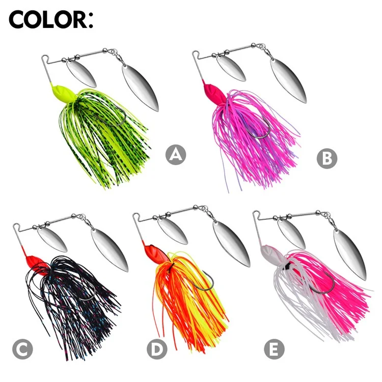 PROBEROS DW616 Leurre Spinnerbait de 10g en Alliage de Plomb avec Jupe Anti-Végétation, Appât de Pêche Ultra-Réaliste - Couleur A