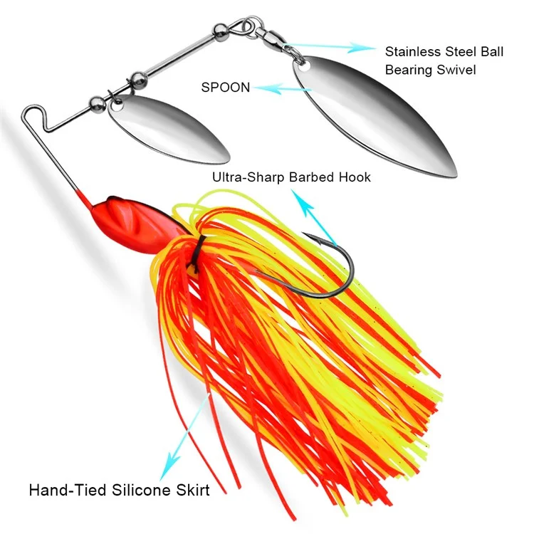 PROBEROS DW616 Leurre Spinnerbait de 10g en Alliage de Plomb avec Jupe Anti-Végétation, Appât de Pêche Ultra-Réaliste - Couleur A