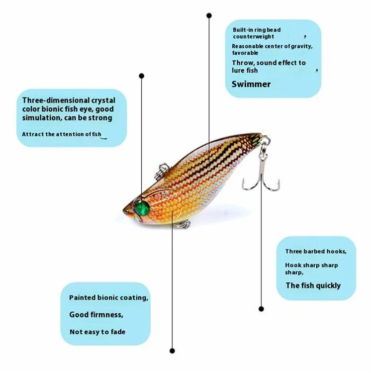 LB122 Fishing Lure for Sea Fishing VIB Plastic Bait 5.8cm / 13.5g Full Swimming Layer Vibrating Bionic Lure - Style A