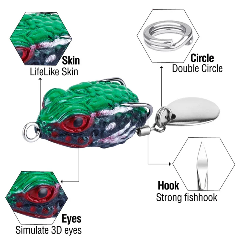 Mini Frog Lure 2.5cm 3g Soft Body Double Hook Fishing Bait with Noisy Sequin - Color 15