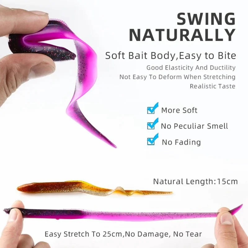 BEARKING 5 Iscas Soft Curly Tail 15cm 10,5g Isca de Pesca para Baixo, Truta e Perca - A