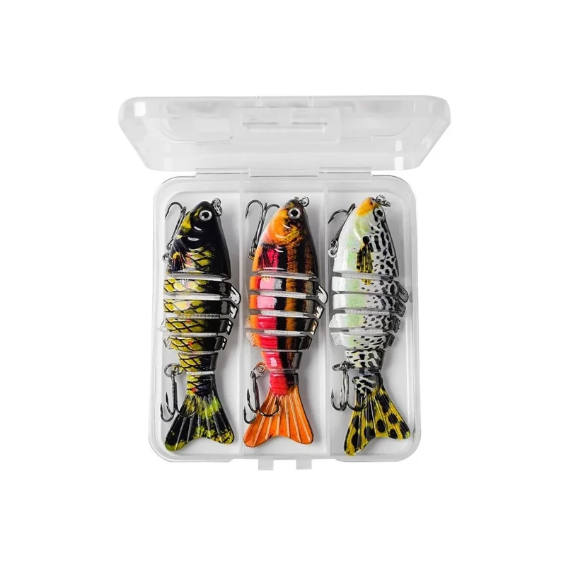 3Pcs 10cm 15g Fishing Lures Set Multi-Jointed Crankbait Hard Bait Artificial Lure with Storage Box - B