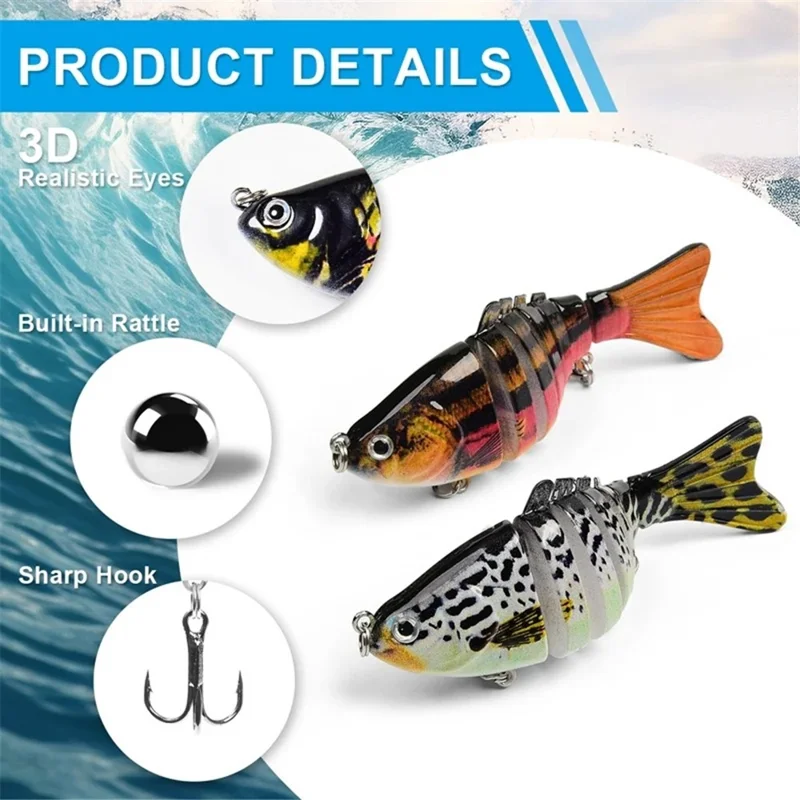 3Pcs 10cm 15g Fishing Lures Set Multi-Jointed Crankbait Hard Bait Artificial Lure with Storage Box - B