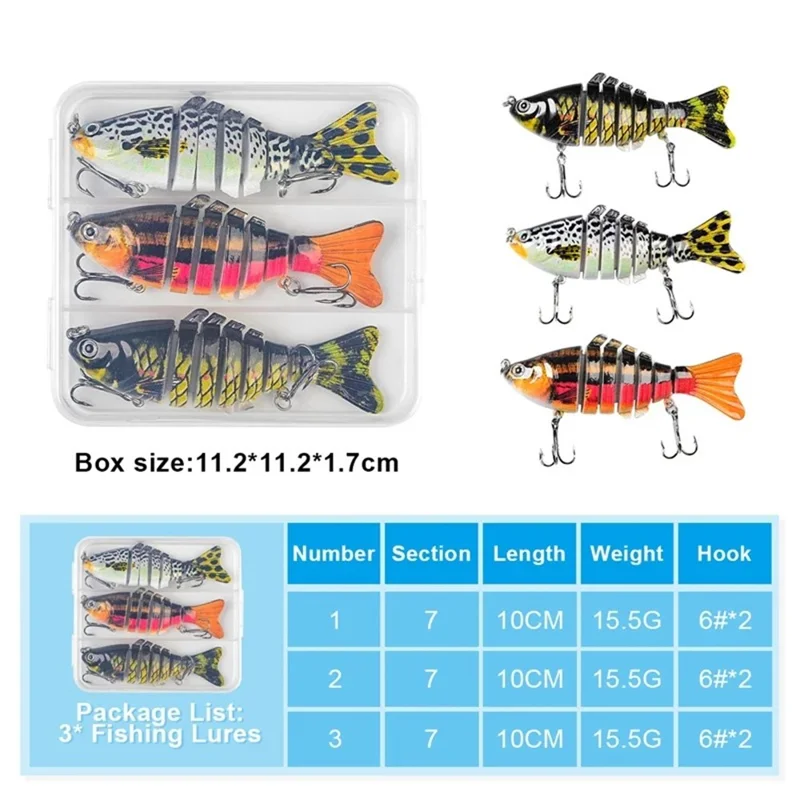 3Pcs 10cm 15g Fishing Lures Set Multi-Jointed Crankbait Hard Bait Artificial Lure with Storage Box - B