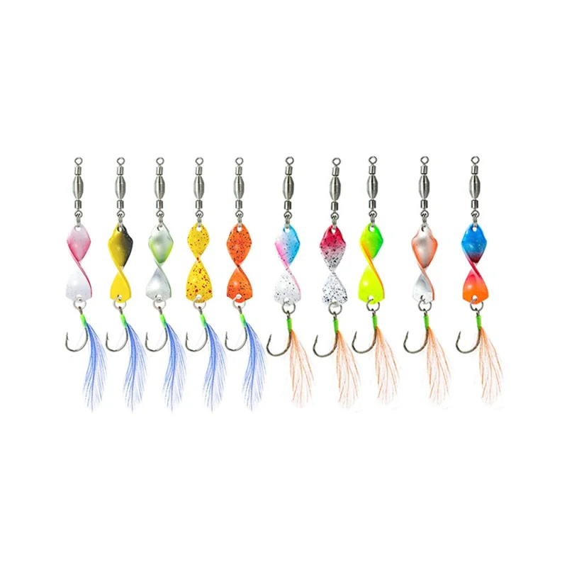 Set di 10 Cucchiaini Rotanti A298 - Esca da Pesca a Rotazione 360 Gradi con Scatola Portaoggetti