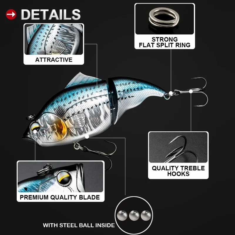 HL00354 Esca da Pesca da 44g Tipo Affondante in 2 Sezioni 11,5 cm Esca Pesce Bionico con 2 Ami Tripli - Stile A