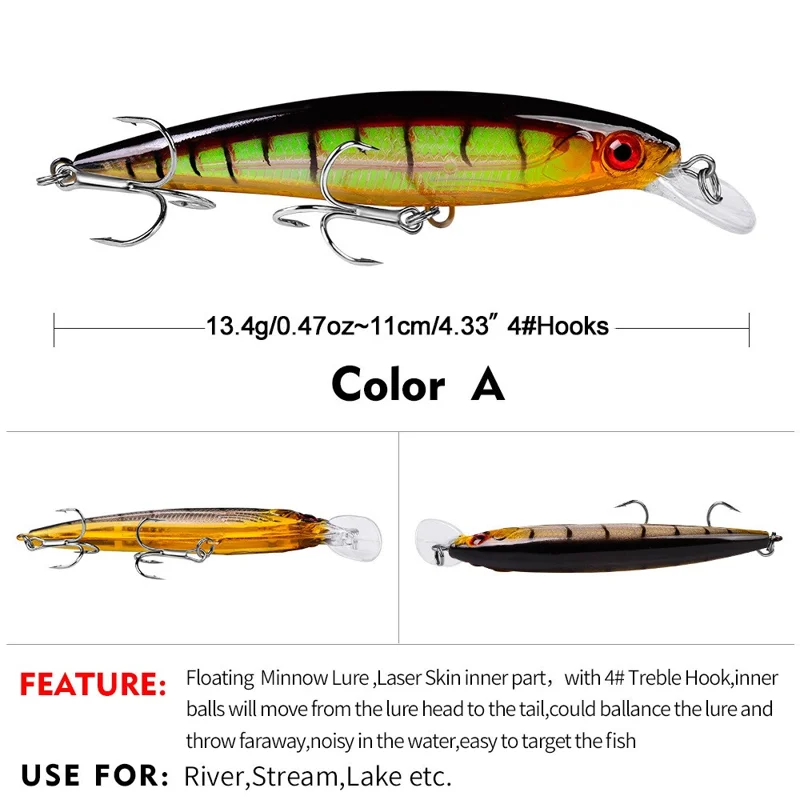 PROBEROS DW1199 11cm Lifelike Fishing Lures Curved Bill Minnow Crank Baits - Style A