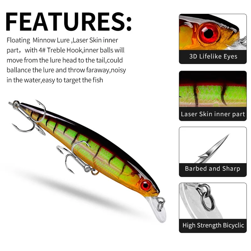 PROBEROS DW1199 11cm Lifelike Fishing Lures Curved Bill Minnow Crank Baits - Style A