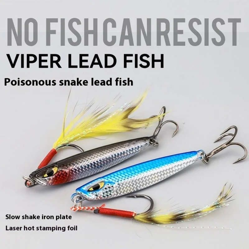 Esca da pesca in metallo da 6 cm, 20 g, a lunga gittata, con motivo a serpente, che affonda - Blu / Argento