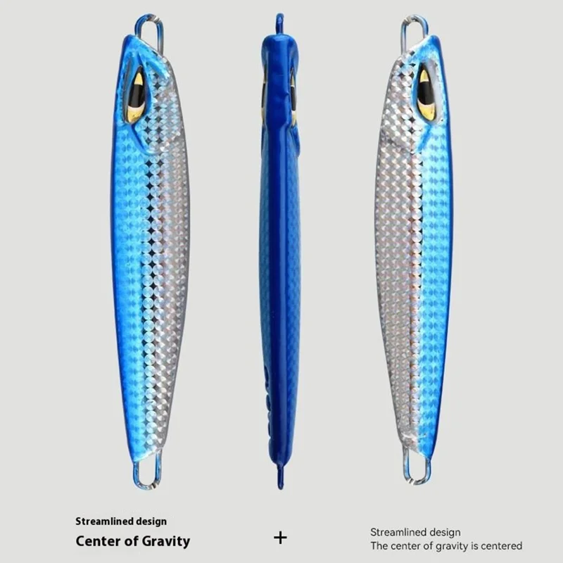 Esca da pesca in metallo da 7 cm, 30g, con motivo a serpente per lanci a lunga distanza, affondante - Blu / Argento