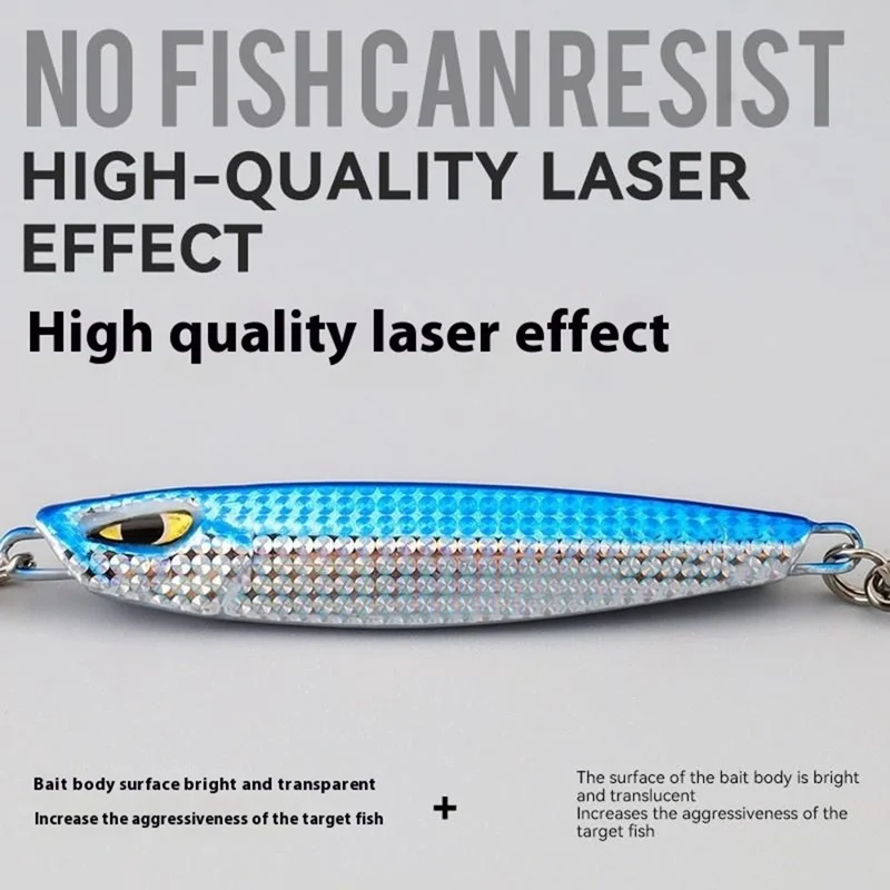 Esca da pesca in metallo da 7 cm, 30g, con motivo a serpente per lanci a lunga distanza, affondante - Blu / Argento